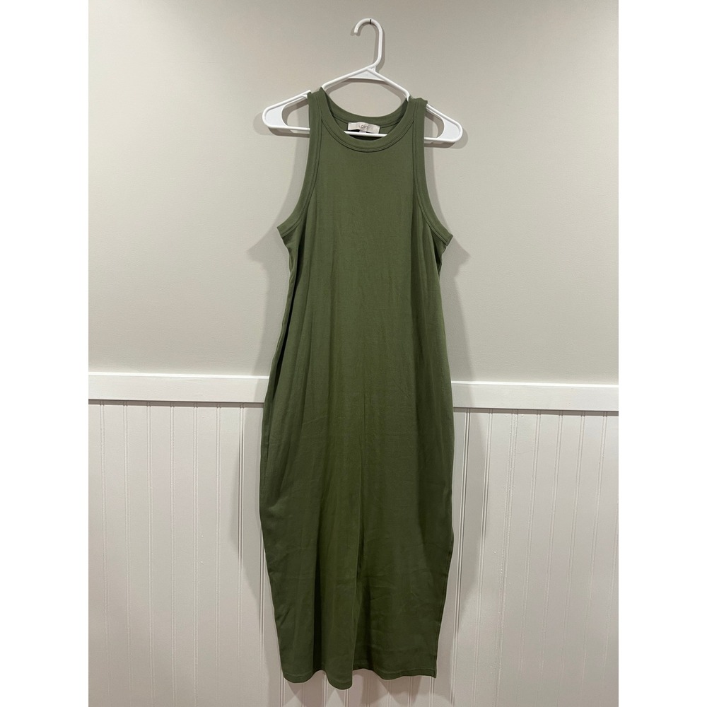 LOFT Ribbed Midi Dress Halter Green Casual Women Size Large